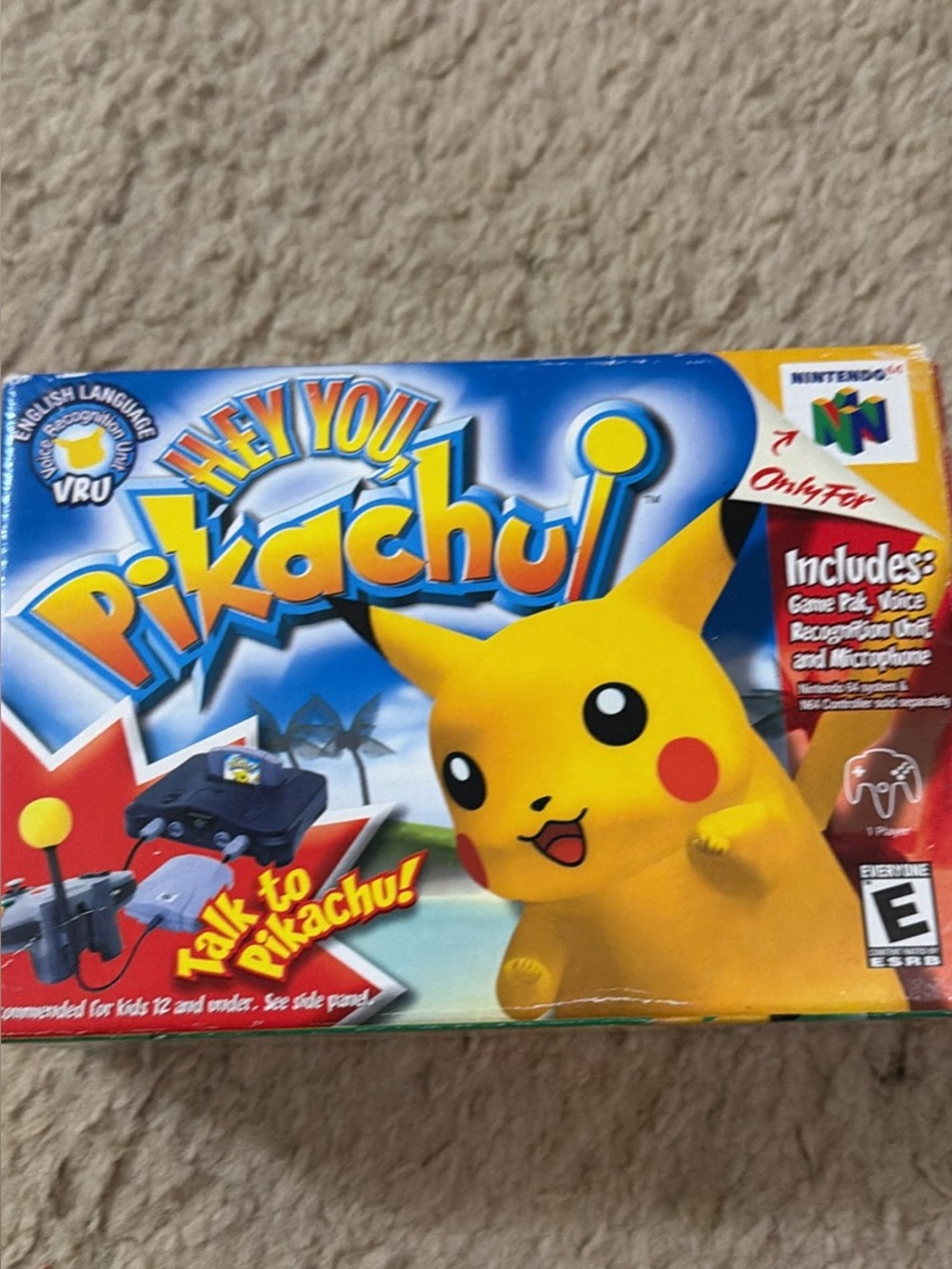 Nintendo Hey You Pikachu! Box Art Featuring Yellow Pikachu and Blue Logo